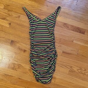 2B Bebe Striped Mini Dress - Black, Yellow, Green, Orange